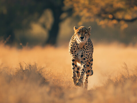 Fototapeta Cheetah running, wild animals in savana, feline predator, africa fauna