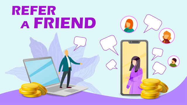 Referral program concept background cartoon style vector. Customer rating. Promotion customer