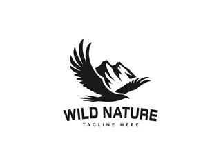 Fototapeta na wymiar eagle mountain logo vector illustration. falcon with mountain logo template 