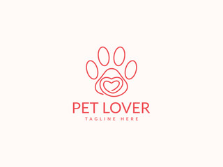 pet love logo vector illustration. line paw heart logo template