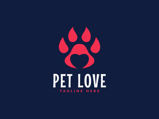 paw love logo vector illustration. paw heart logo template - obrazy, fototapety, plakaty