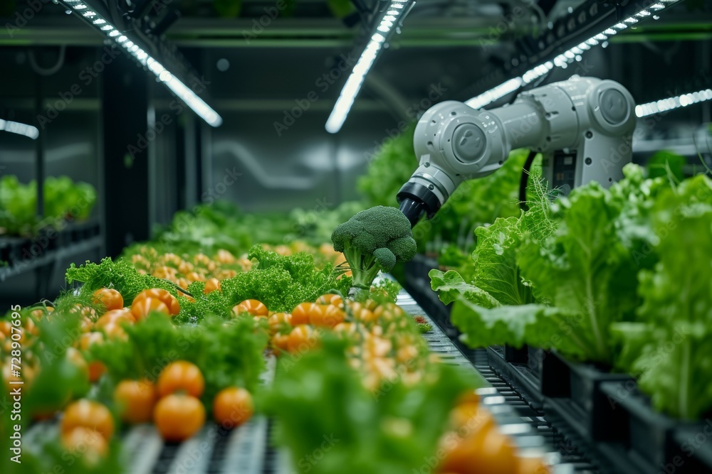 Aufkleber modern greenhouse with robots. background with selective focus and copy space