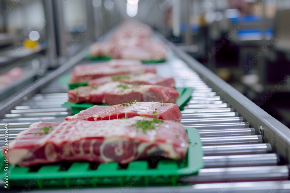 Poster factory for the production of minced meat. background with selective focus and copy space