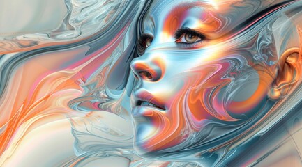 Abstract Portrait of Woman with Colorful Swirls