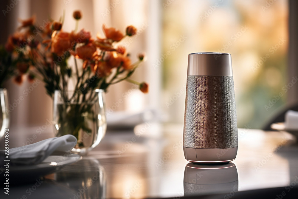 Poster smart speaker. background with selective focus and copy space