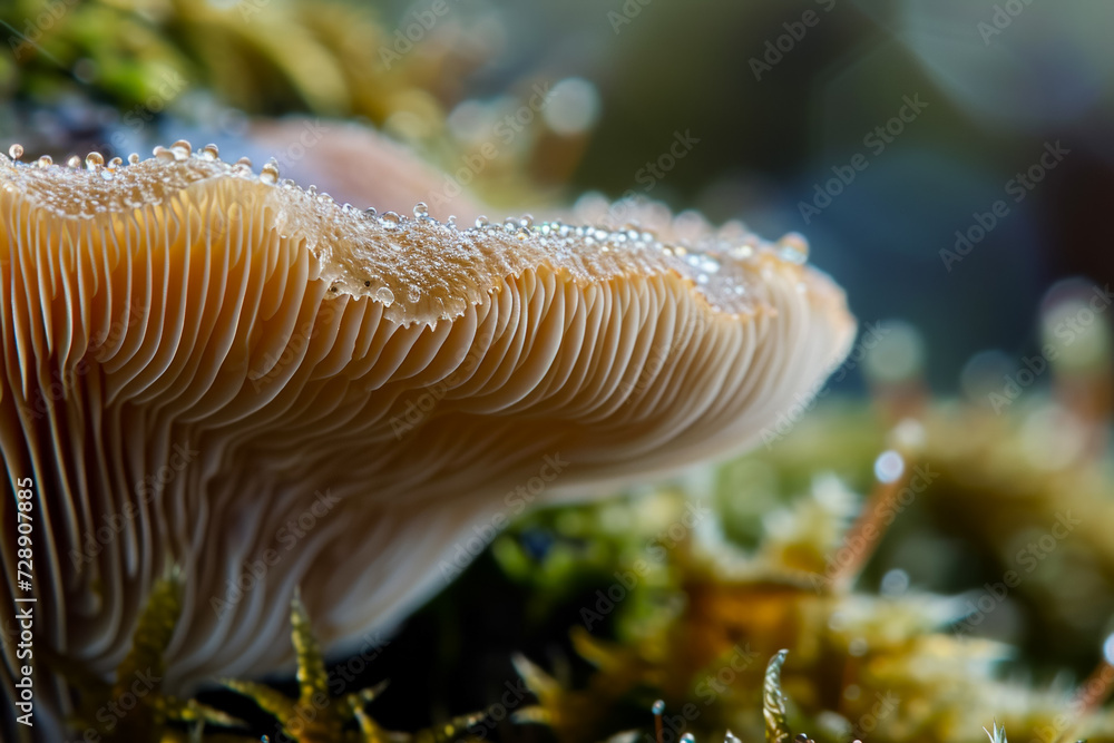 Poster mushrooms macro close-up. background with selective focus and copy space