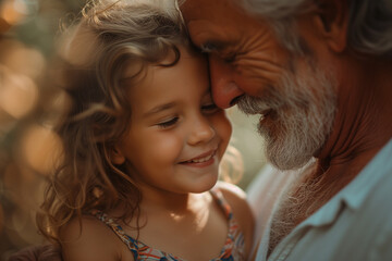 Grandfather and granddaughter, love memories, happy seeing each other, Childhood, love, happiness, joy, old man face