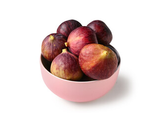 Bowl full of ripe fresh figs isolated on white background