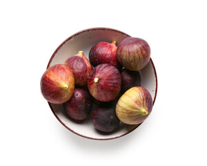 Bowl full of ripe fresh figs isolated on white background