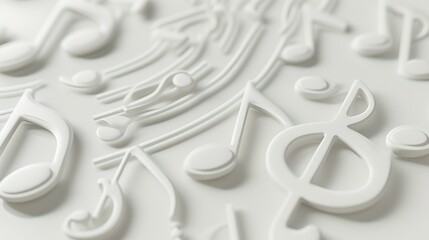 white musical background with three-dimensional ornament, musical theme notes, vertical view