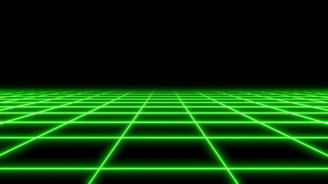 4K Parallax Retro Abstract VJ Motion Background Loop Inspired by 1980's: Infinite Flight Over Glowing Neon Square Grid changing colors, 3D Abstract 1980's Retrowave Cyberpunk Background with Neon Pers