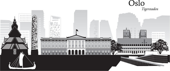 Vector illustration of the cityscape skyline of Oslo, capital of Norway