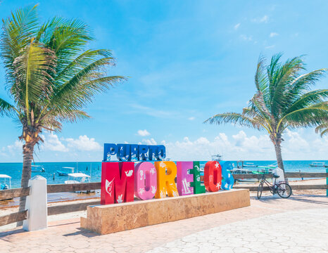 Mexico, Cancun, Cancun - 10-01-2021: Fullshot of the beautiful port of puerto morelos in Cancun