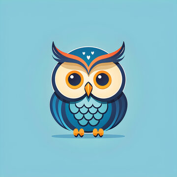 Cute Owl. Flat Design. Logo. Mascot. Adorable. Graphic. Branding. Cartoon. Character. Minimalist. Icon. Simple. Creative. Whimsical. AI Generated.