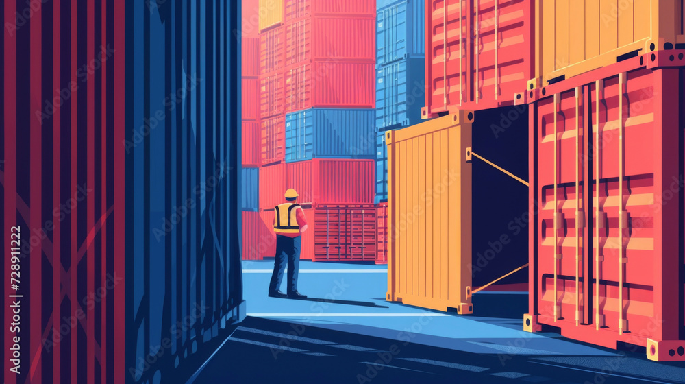 Poster a port worker carefully inspects and seals a container before loading it onto a ship emphasizing the