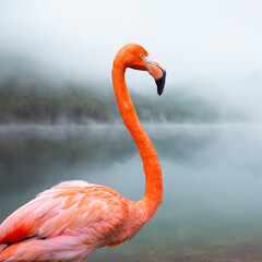 Pink flamingo on a pond in nature