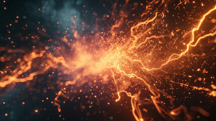 A frenzy of electric sparks fills the space crackling and popping like a wild symphony of light and sound.