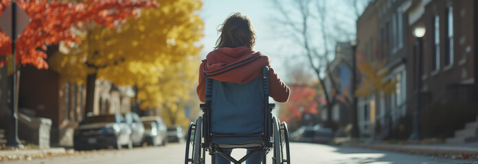 Autumn Serenity: Contemplative Wheelchair Stroll Amidst Fall Splendor