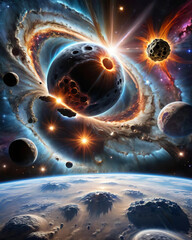 Epic Cosmic Wonderland - Asteroids, Black Holes, Interstellar Clouds, and Gamma Ray Bursts Gen AI - obrazy, fototapety, plakaty