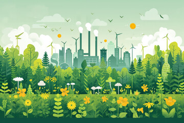 Environmental Sustainability: Companies engage in environmentally responsible practices, such as reducing carbon emissions, conserving energy, minimizing waste, and adopting sustainable sourcing - obrazy, fototapety, plakaty