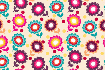 Childish folk flowers pattern backdrop banner background with retro texture