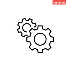 Black single gear setting line icon, simple cog wheel flat design vector pictogram, infographic interface elements for app logo web button ui ux isolated on white background