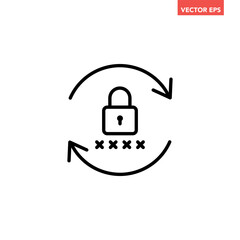 Black rest password line icon, simple round key protection flat design pictogram vector for app ads web banner button ui ux interface elements isolated on white background