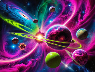 Unreal Cosmic Beauty - Binary Star System, Celestial Bodies, and Intergalactic Phenomena in Vibrant Colors Gen AI