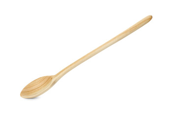 One empty wooden spoon isolated on white
