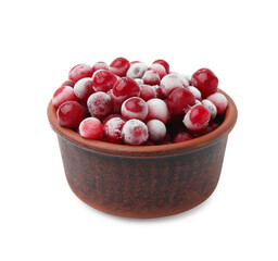 Frozen red cranberries in bowl isolated on white