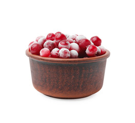 Frozen red cranberries in bowl isolated on white
