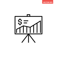 Black single financial analytics board line icon, simple business presentation flat design pictogram vector for app ads web banner button ui ux interface elements isolated on white background
