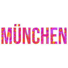 München decorative vector text city text filled with indie floral colorful doodle pattern.