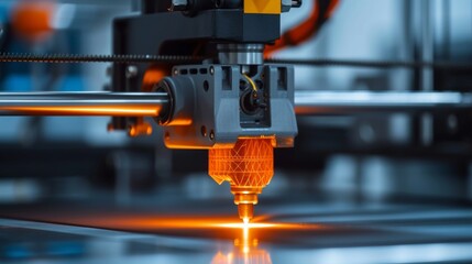 Closeup of a specialized 3D printer creating a customized part for industrial machinery.
