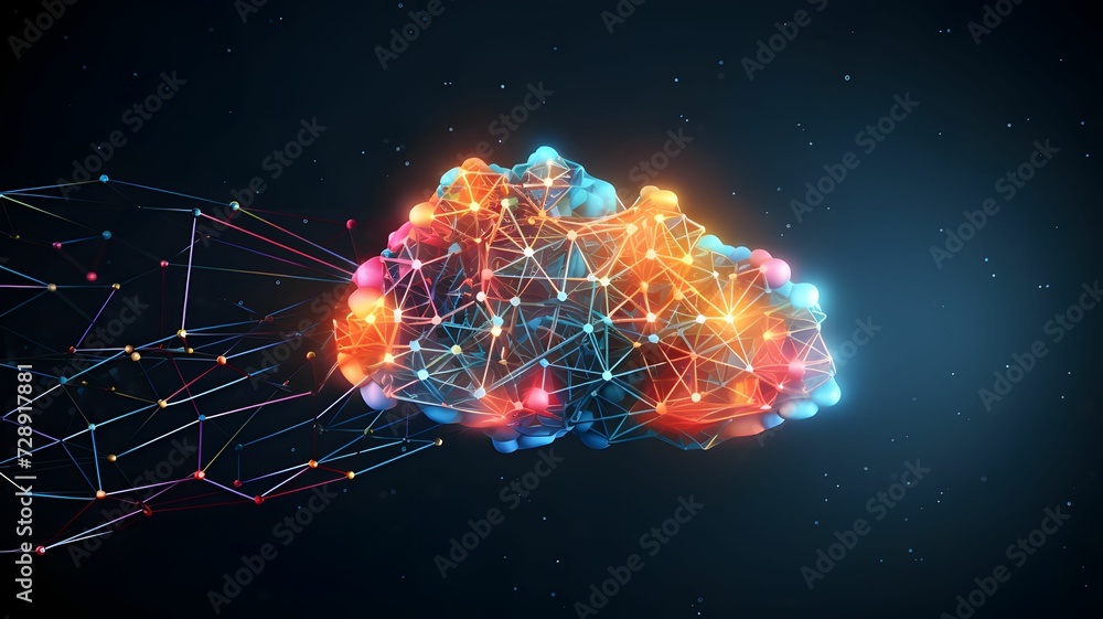 Poster ai and computer brain. high technology, digital big data concept. neural network, blockchain cloud t