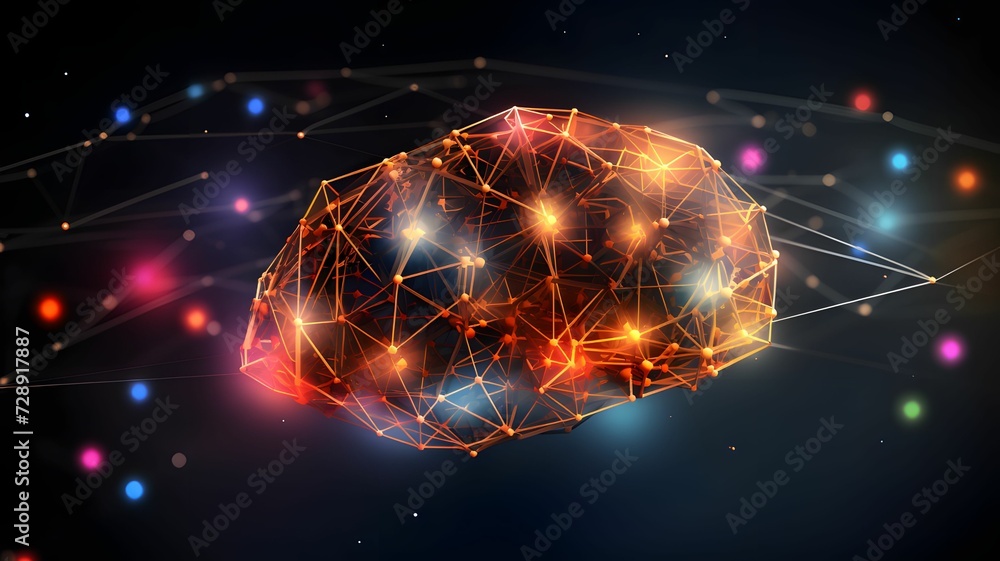 Poster ai and computer brain. high technology, digital big data concept. neural network, blockchain cloud t