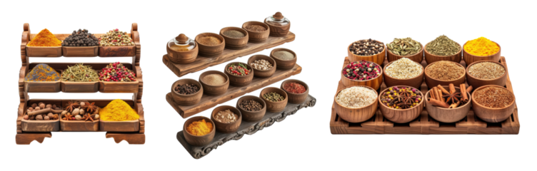 Collection Set of spice racks over isolated transparent background