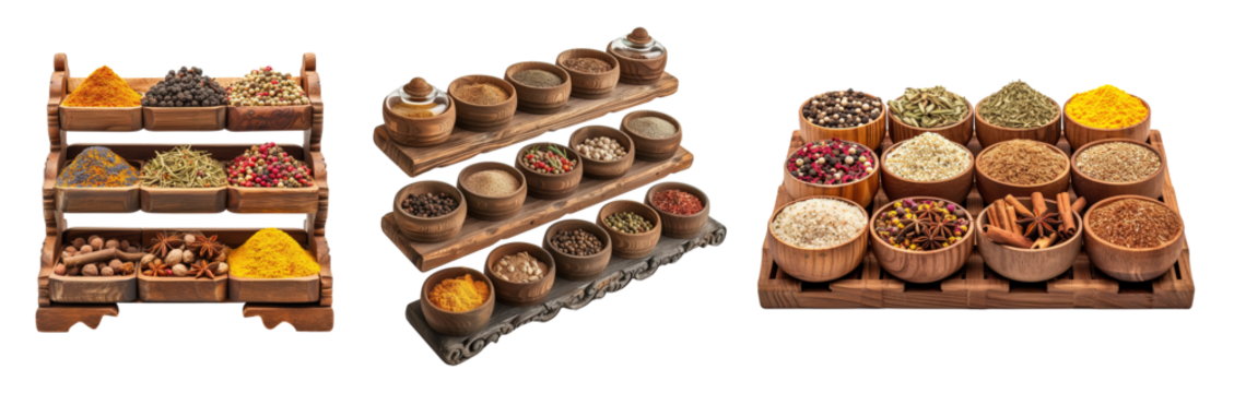 Collection Set of spice racks over isolated transparent background