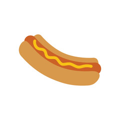 Hot dog icon, sausage in a bun. Fast food or cafe symbol. Menu or lunch attribute.