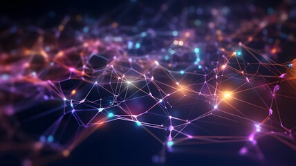 Obraz premium Cyber big data flow. Blockchain data fields. Network line connect stream. Concept of AI technology, digital communication, science research, 3D illustration neural cells