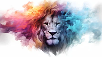 Zelfklevend Fotobehang low poly lion vector isolated with smoke illustration © irawan