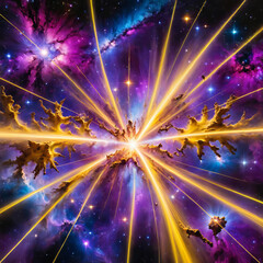 Unreal Cosmic Scenery - Celestial Equator, Gamma Ray Burst, Galactic Center, and Luminous Nebulae Gen AI - obrazy, fototapety, plakaty