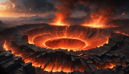 Volcanic Eruption: Beautiful scene of volcanic eruptions everywhere in the ground. - obrazy, fototapety, plakaty