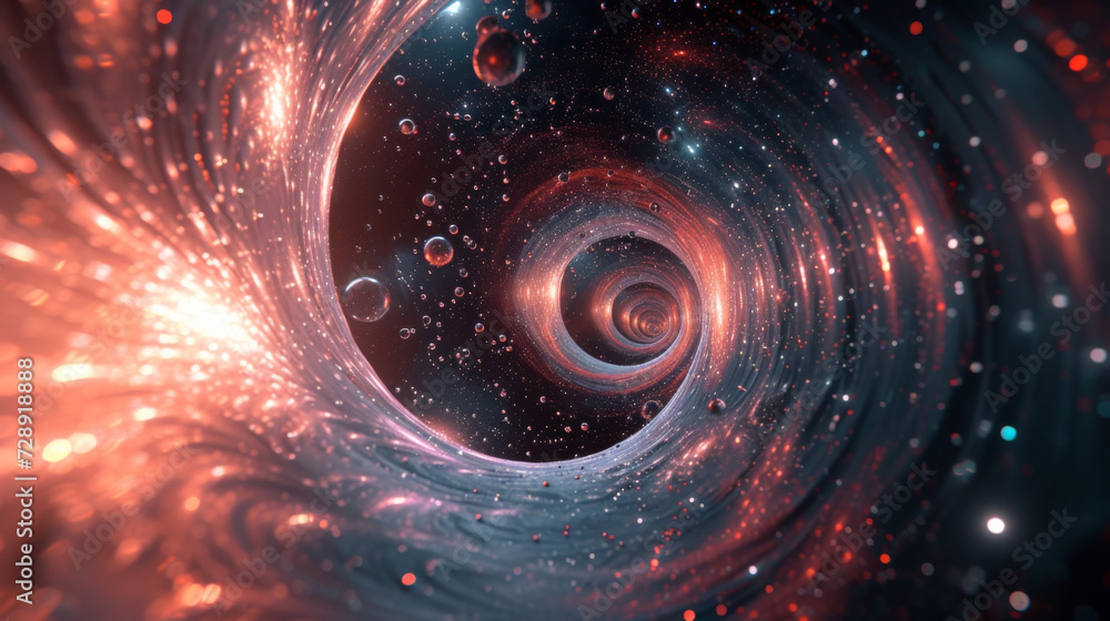 Poster A dynamic representation of the laws of physics Gravity Wells showcase the gravitational pull of mive objects and the resulting effects on the movement and behavior of smaller