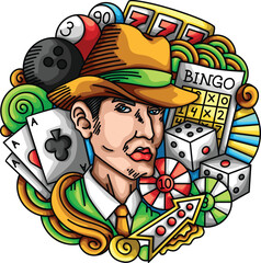 Gamble Game Maffia Dice Bingo Pool Art Doodle