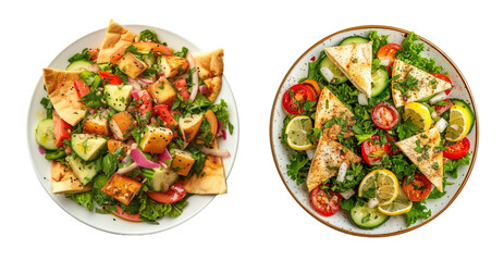 Fattoush traditional fresh salad collection over isolated transparent background