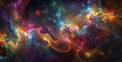 Foto op Canvas A cosmic symphony of entangled notes each one vibrating in perfect harmony with its partner. © Justlight