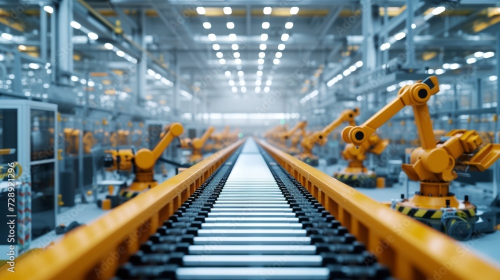 Poster a closeup image of a factory floor reveals rows of workers diligently embling components for an upco