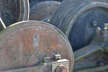 Running gear on old train.