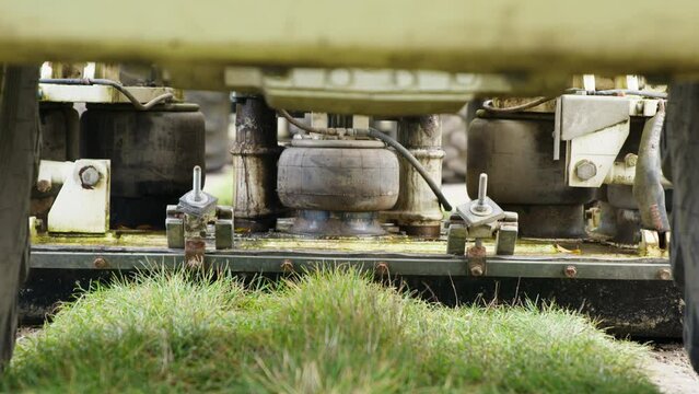 High Resolution Video of a Vibro-Truck. It shows the plate, sending vibrations into the ground to conduct measurements using the vibrational seismology method.